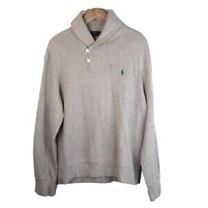 Polo Ralph Lauren Cream Shawl Collar Pullover Green Pony Logo Sweater Sz Medium